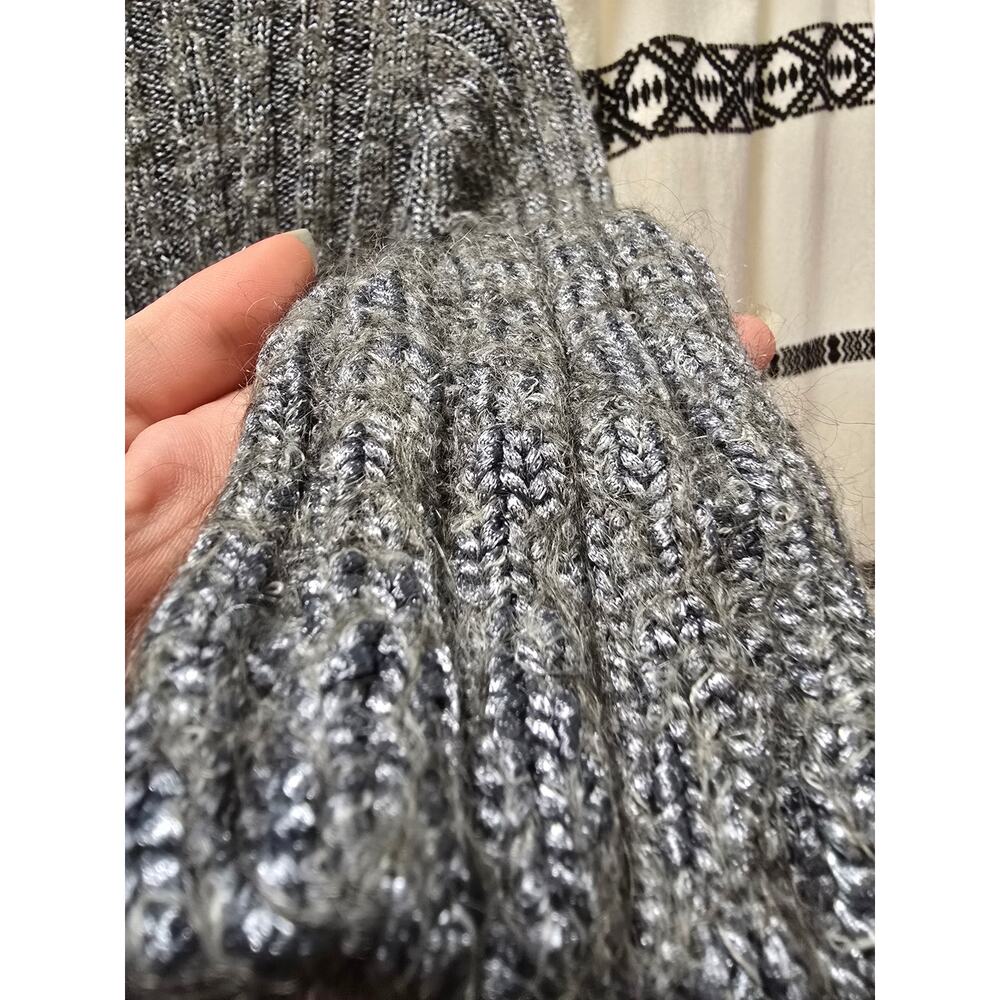 DKNY silver knit mohair blend metallic chunky ribbed turtleneck sweater medium - Picture 9 of 10
